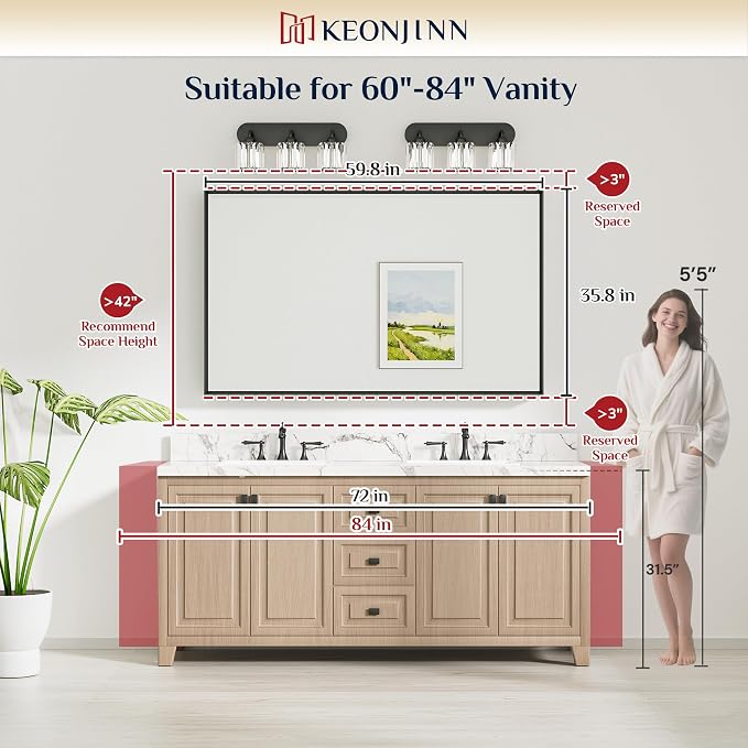 Keonjinn 60 x 36 Inch Black Bathroom Mirrors - Image 7