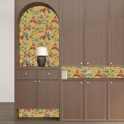 Yellow Boho Wallpaper Peel and Stick, Vintage Floral Bird Contact Paper - Image 8