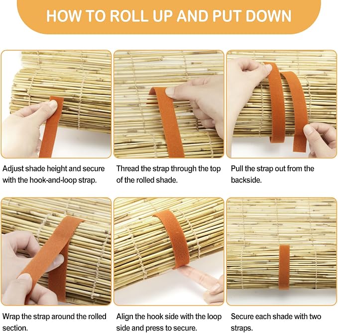 DoubleFill 2 Pcs Bamboo Shades Outdoor Reed Roll up Blinds 60" W x 72" H - Image 3