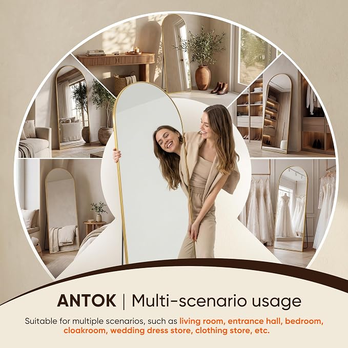 Antok Full Length Mirror, Arched Floor Standing Freestanding Arch Full Body - Image 9
