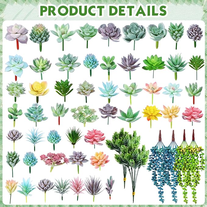 Tigeen 120 Pcs Artificial Plastic Succulents Realistic Textured Assorted Decorative Fake Faux Succulents Unpotted for Lotus Landscape Garden Arrangement