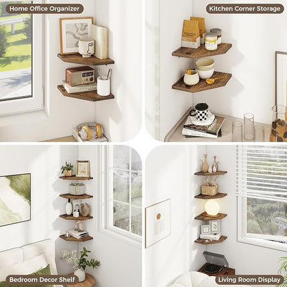 Corner Shelves 2-Pack for Bathroom & Kitchen, Space-Saving Floating Corner Wall - Image 4