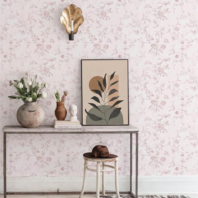 Ismoon Peel and Stick Wallpaper Floral Pink Stick on Wall Paper Vintage French - Image 6