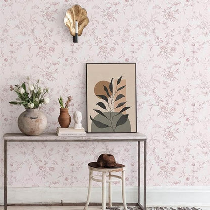Ismoon Peel and Stick Wallpaper Floral Pink Stick on Wall Paper Vintage French - Image 6