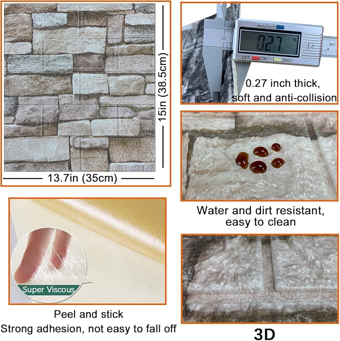 20PCS 3D Wall Panels Peel and Stick 3D Brick Wallpaper Peel and Stick Faux - Image 5