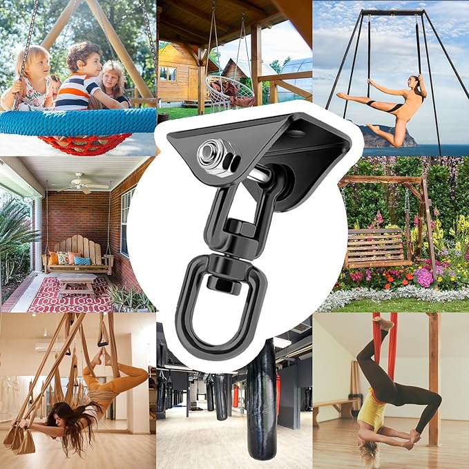 Heavy Duty Hammock Hanging Kit, 360° Rotating 1200 lb Swing Hangers for Hammock Chair Stand, Yoga, Porch Swing, Tree, Seat, Ceiling Mount, Outdoor Indoor Hanging Hardware Black | Pack of 5