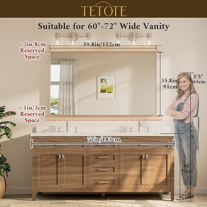 TETOTE 60 x 36 Inch Mirrors for Bathroom, Brushed Brass Gold Vanity Mirror - Image 8