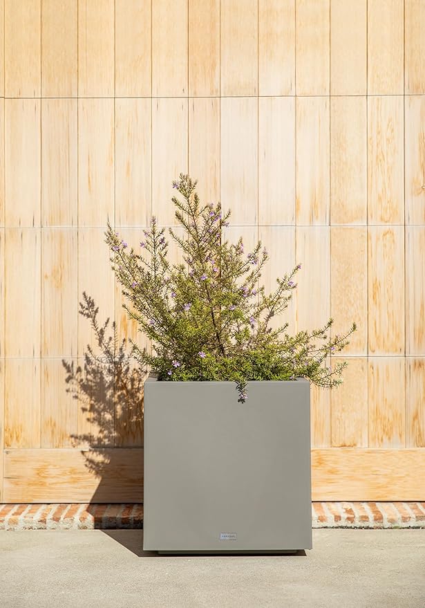 Veradek Block Series Cube Plastic Planter - Large Square Planter for Indoor or Outdoor Patio/Garden | Durable All-Weather Use with Drainage Holes | Modern Décor for Tall Plants, Trees, Flowers