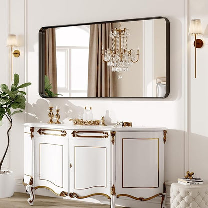 60X28 Inch Black Metal Framed Bathroom Mirror - Image 9