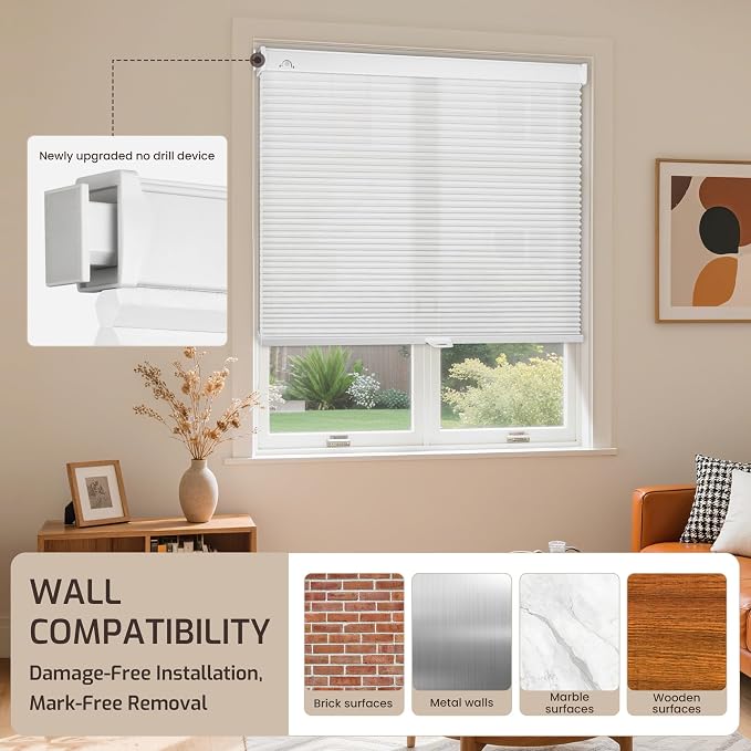 Grandekor No Tools No Drill Cordless Cellular Shades, 33.5" W × 64" H, Light - Image 8