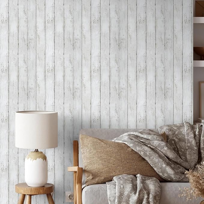 White Gray Wood Wallpaper 17.71 in X 393 in Peel and Stick Removable Decorative - Image 8