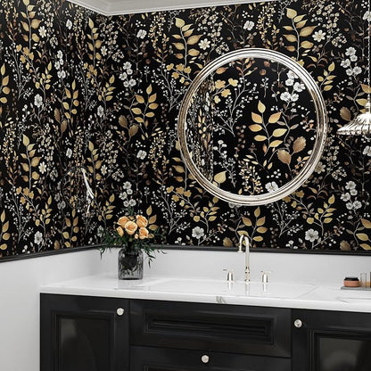 Laatse Boho Wallpaper Peel and Stick Dark Floral Wallpaper 17.5in x118in - Image 7