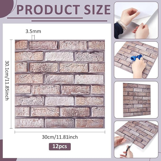 12PCS 3D Wall Panels Peel and Stick Foam Faux Brick Wall Panels, Self-Adhesive - Image 2