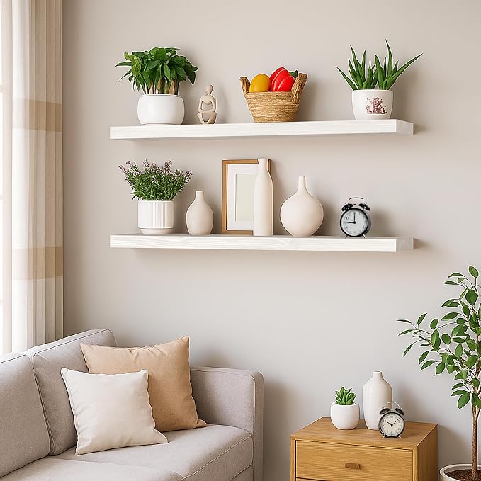 BGMG Wood Floating Shelves for Wall 42 inch Set of 2, Solid Wood Wall Mount - Image 2