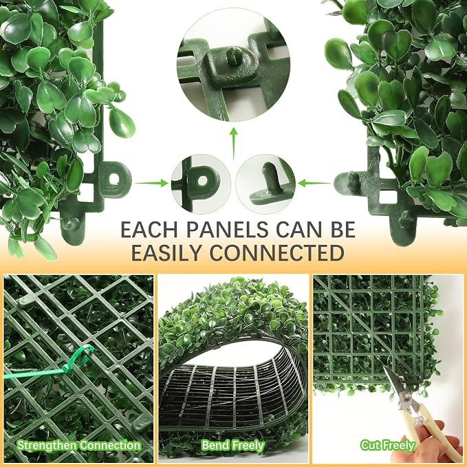 Luyue 6PCS 20”×20” Boxwood Panels, Artificial Grass Wall Panels Fake Greenery - Image 6