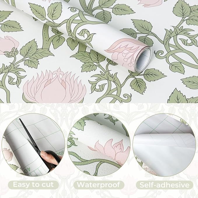 YXTII Peel and Stick Wallpaper Pink Floral Damask Wallpaper - Image 6