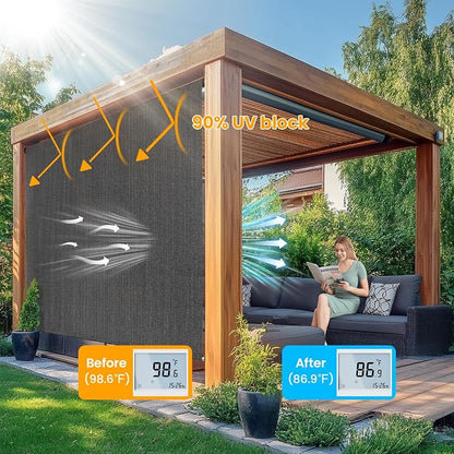 6'W x 6'H Gray Patio Shades Roll up Outdoor Roller Shade Crank Wand Blind - Image 2