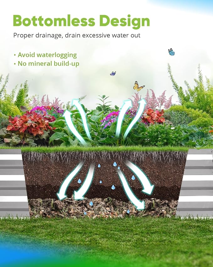 Quictent Galvanized Raised Garden Bed 4x3x1 Ft Metal Planter Box for Vegetables Bottomless for Backyard, Include 1 Tomato Cage, Silver