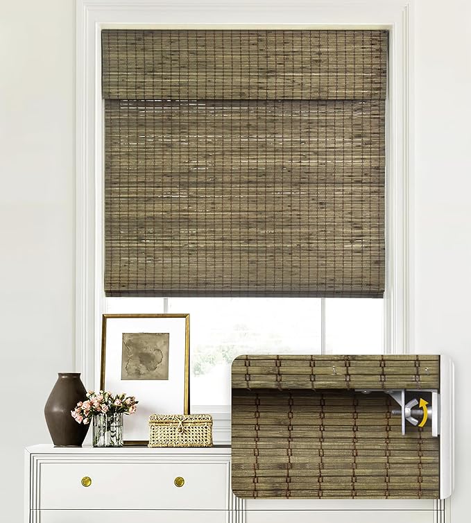 LazBlinds No Tools No Drill Cordless Bamboo Roman Shades, Custom Privacy Light by LazBlinds