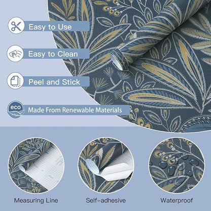 Safiyya Blue Vintage Floral Wallpaper Peel and Stick Contact Paper 17.3" x - Image 6