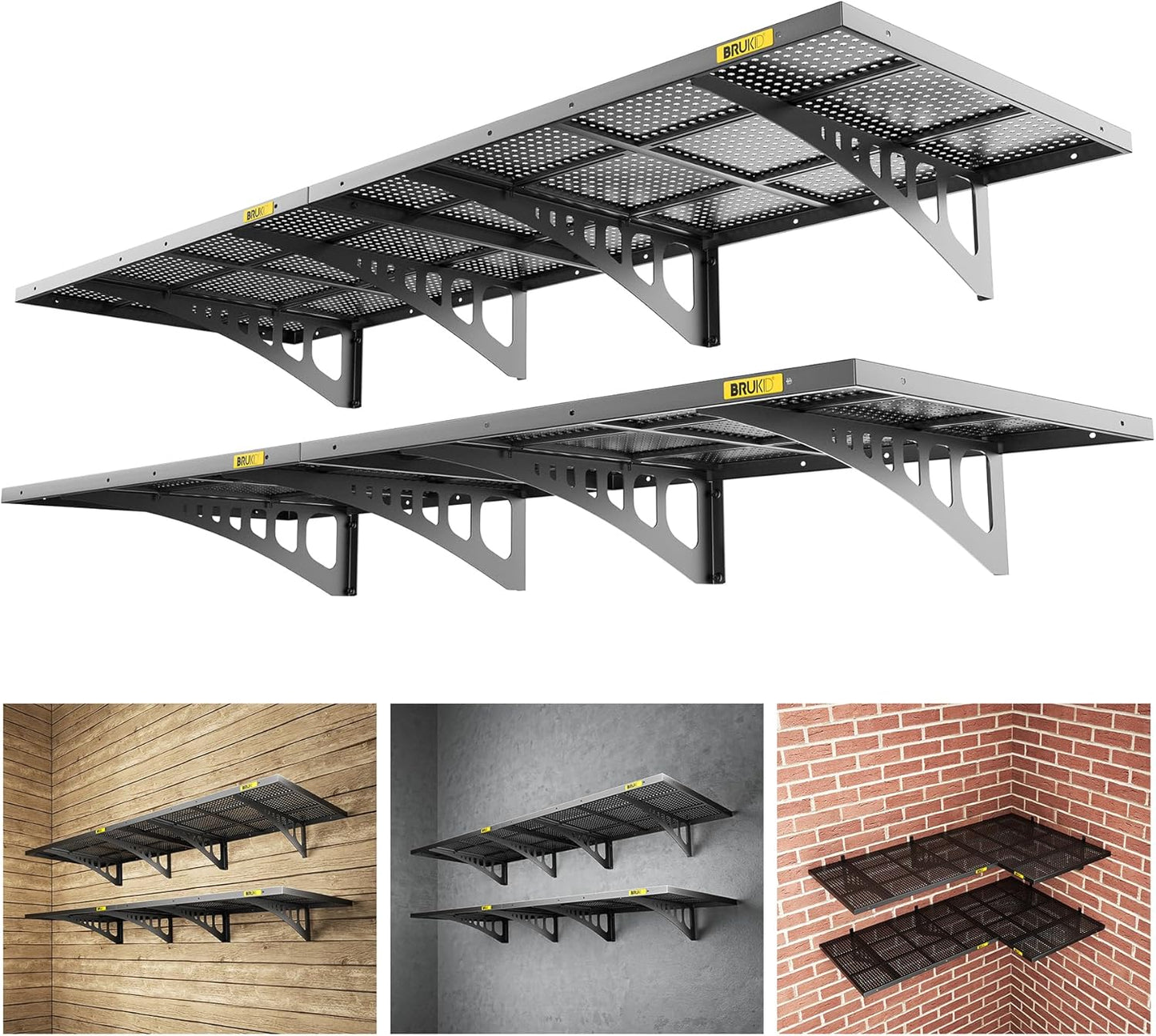 4Pack 2x3ft Adjustable Metal Garage Wall Shelving Heavy Duty Garage Storage Shelf Wall Mounted Black