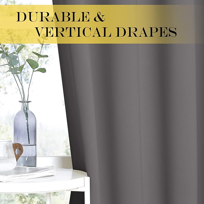 NICETOWN Grey Blackout 108 inch Curtains - Image 6