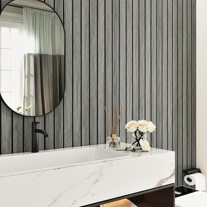 Grey Wood Wall Slat Panels Peel and Stick 3D Fluted Wood Panels - Image 8