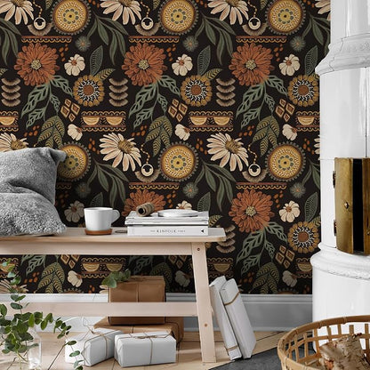 Simon&Siff Boho Peel and Stick Wallpaper, 17.3" x 80" Sun Floral Retro Contact - Image 5