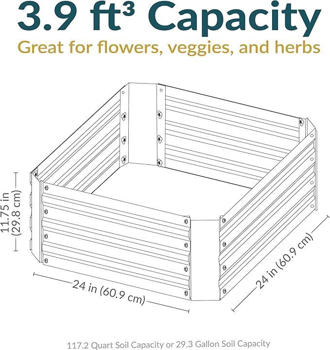Sunnydaze 11.75" H Raised Metal Garden Bed - Galvanized Raised Garden Bed Outdoor for Vegetables and Flowers - Silver - Square
