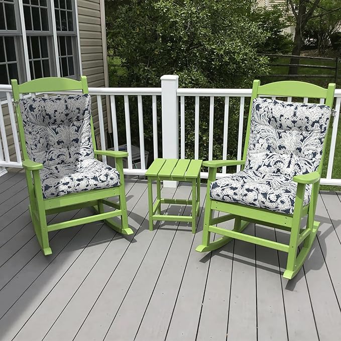 LVTXIII Outdoor Low Back Chair Cushions, Seasonal Replacement Adirondack Chair Cushion with Ties, Patio Waterproof Seat Cushions for Home Garden Use, 21 W x 21 D, Set of 2, Damask Lapis