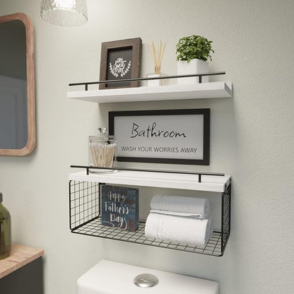 WOPITUES Floating Shelves for Wall Decor Sign, Bathroom Organizer and Storage - Image 2