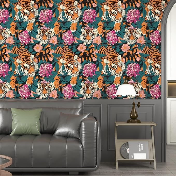 BOKEBEVE Extra Long Tiger Stick and Peel Wallpaper Vintage Floral Contact Paper - Image 3