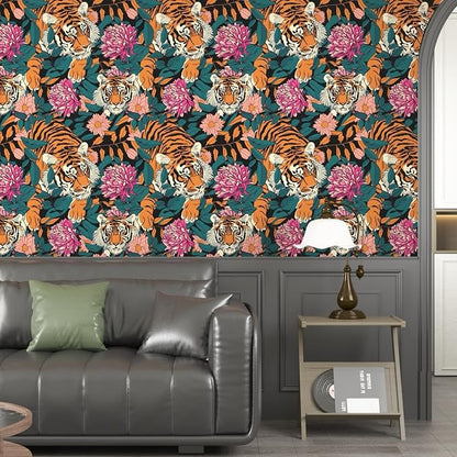 BOKEBEVE Tiger Head Peel and Stick Wallpaper￼ Animal Print Wallpapers Blue - Image 4