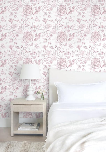 Yasinet Floral Peel and Stick Wallpaper Pink Floral Wallpaper Boho Pink Contact - Image 4