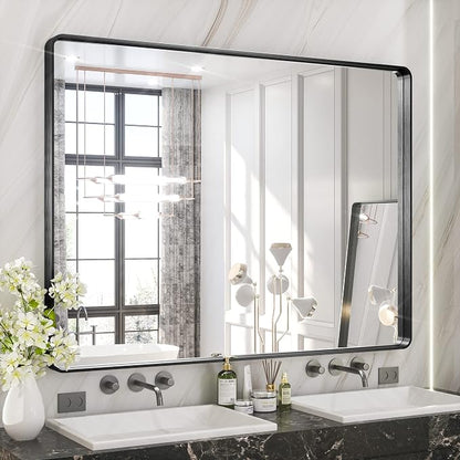 TETOTE 48 x 36 Inch Mirrors for Bathroom, Matte Black Framed Rectangular Large by TETOTE