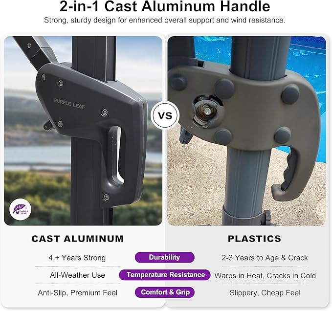 PURPLE LEAF 10 FT Cantilever Patio Umbrella Outdoor Aluminum Offset Square Umbrella with 3 Years Fade Resistance Recycled Fabric and 360-degree Rotation for Deck Pool Garden, Mint Green