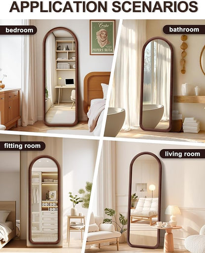 Delma Arched Full Length Mirror, Free Standing Floor Velvet Finish Frame Mirror - Image 6