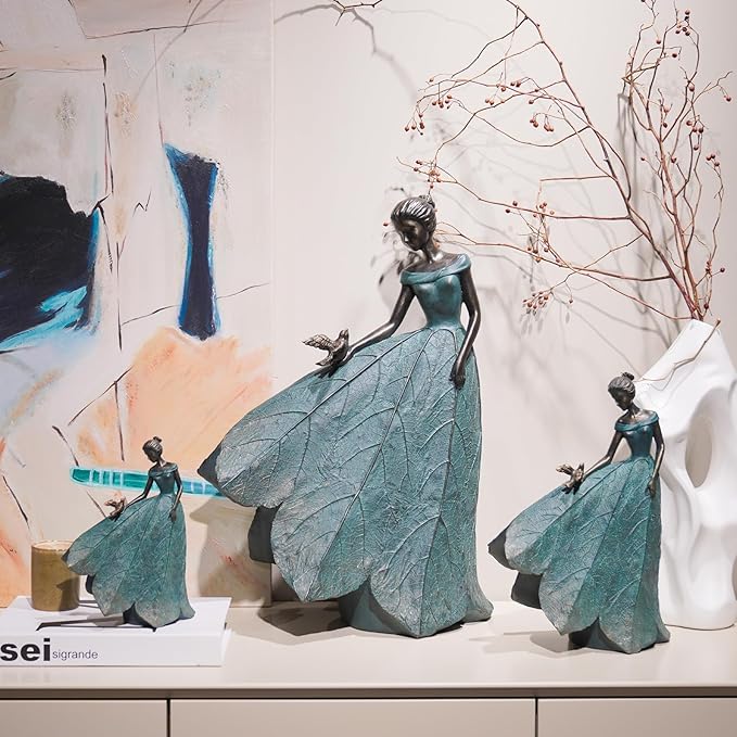 Guichifun Fairy Statue Collection Home Decoration - Leaf Angel Girls Resin Home Garden Decor for Outside or Inside Rustic Fairy Garden Outdoor Yard Figurines Gifts for Women 8.5 x 5.25 x 12 Inch