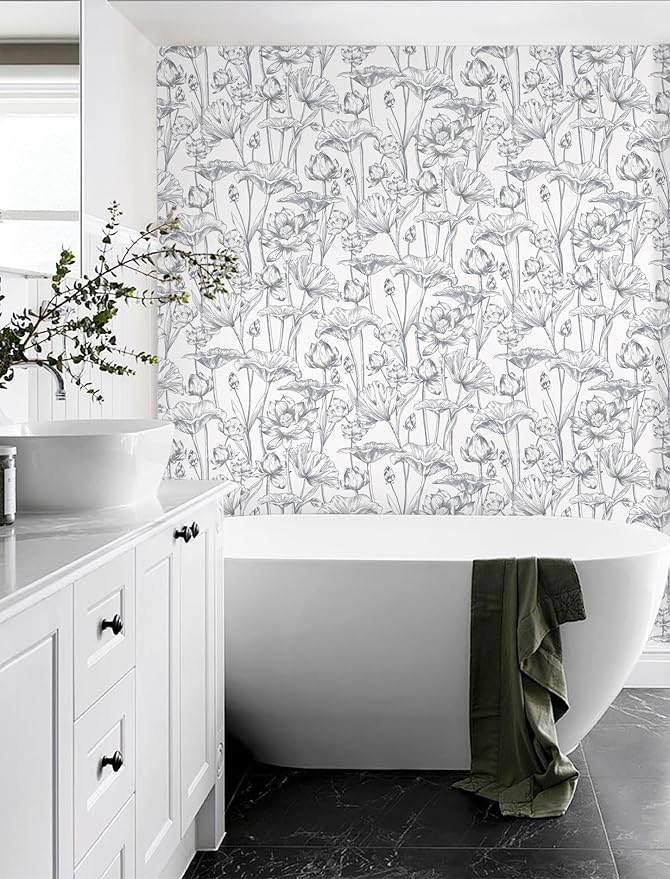 Timeet Floral Peel and Stick Wallpaper 16" x 197" White and Purple Wallpaper - Image 3