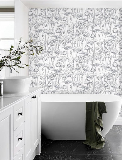 Timeet Floral Peel and Stick Wallpaper 16" x 197" White and Purple Wallpaper - Image 3