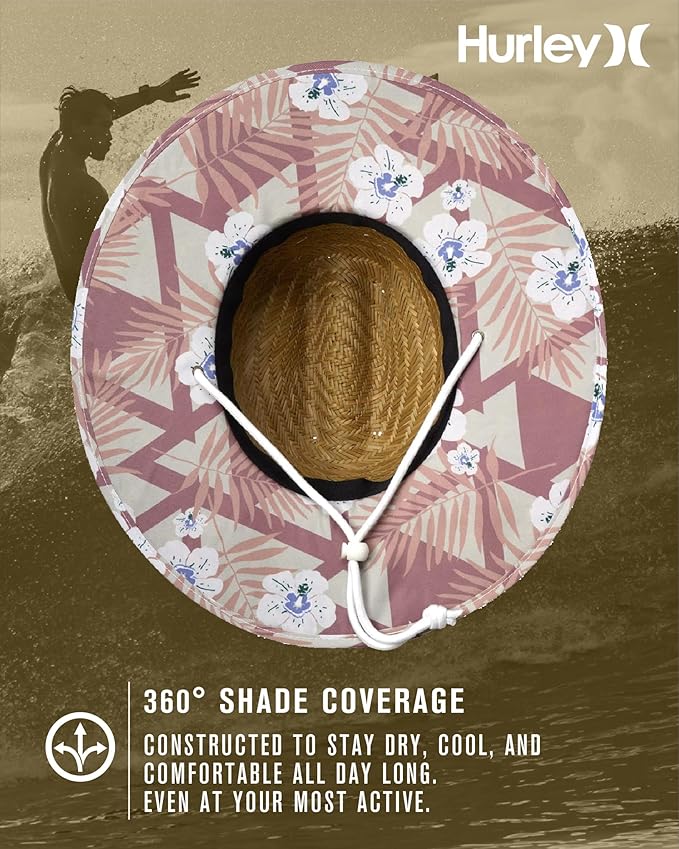 Hurley Women's Straw Hats - Real Straw Hat Medium Brim and Adjustable Chin Strap