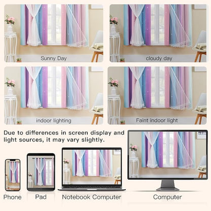XiDi Girls Curtains for Bedroom, Princess Unicorn Wall Decals Pink 63 Inches - Image 9