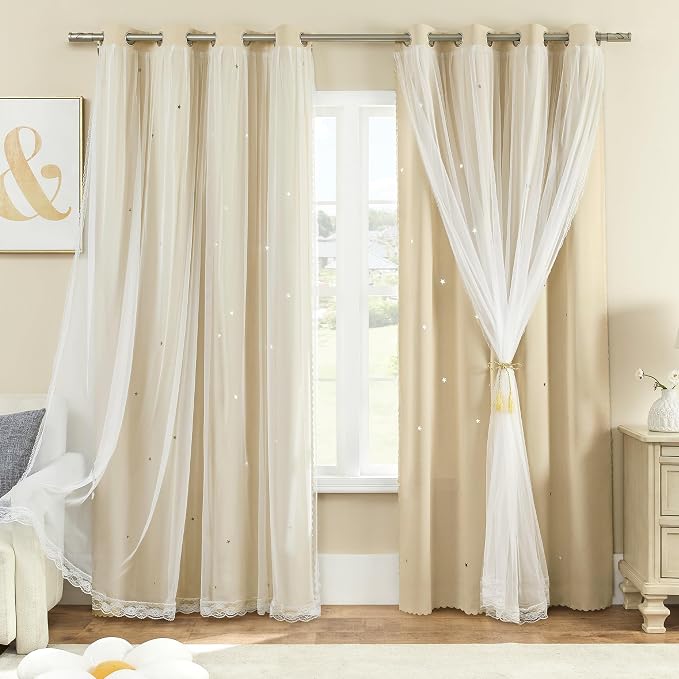 XiDi Beige Girls Curtains for Bedroom, Girls Room Blackout Curtains for 63 by Addsomecolortolife