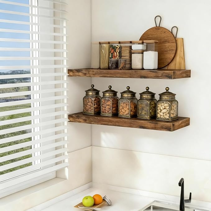 Vervida® Floating Shelves, 47.2 inch Wall Mounted Rustic Wood Shelves - Image 6