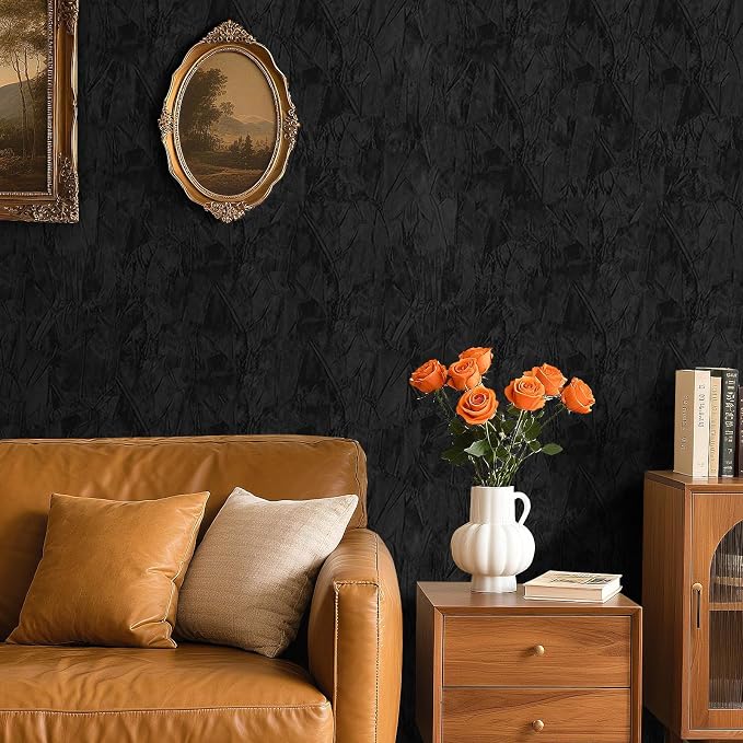 30" x 160" Large Size Self Adhesive Felt Fabric Wallpaper Black Velvet - Image 3