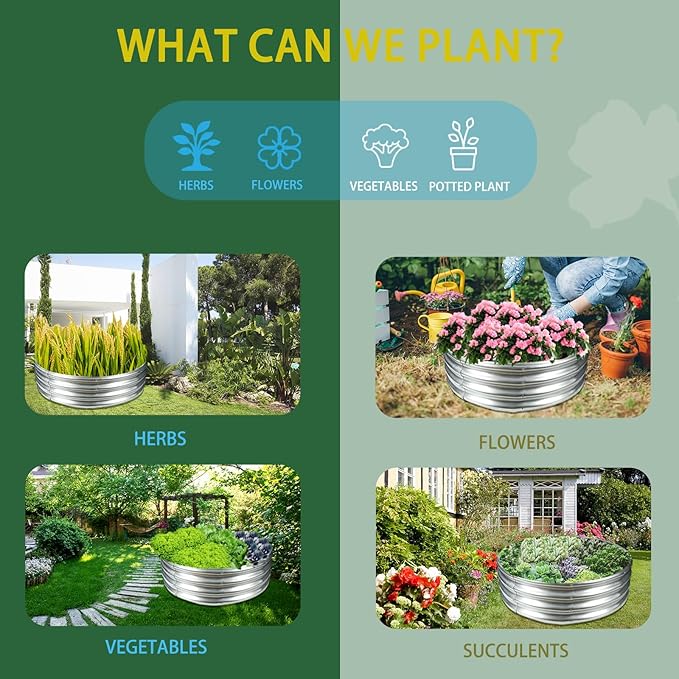 Durable Round Galvanized Steel Raised Garden Bed for Planting,Round Galvanized Steel Fire Ring/Fir Pit for Outdoor- 4×4×1FT,0.8MM Thick Black (47 ins Diameter x 12 ins high, Silver)