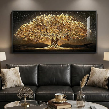 Large Framed Black and Gold Tree of Life Wall Art, Modern Luxury Tree Painting by Cuspin