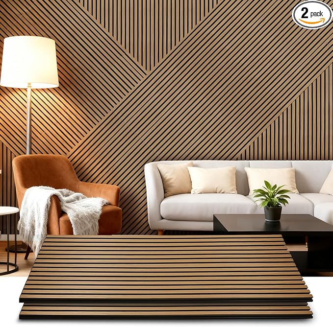 Acoustic Wood Wall Panels 2 Pack 47.6" x 23.6", Sound Proof Wooden Paneling by LARWORKS