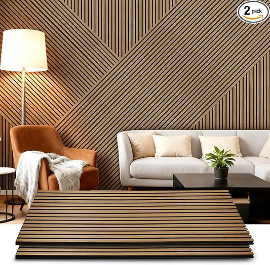 Acoustic Wood Wall Panels 2 Pack 47.6" x 23.6", Sound Proof Wooden Paneling by LARWORKS