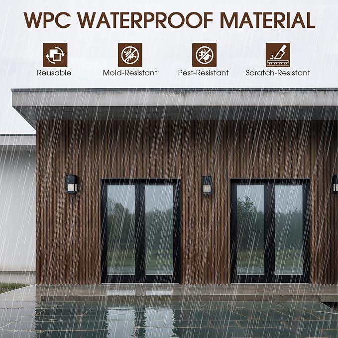 WPC Slat Wall Panels 16 Pack 48" x 6", Waterproof Fluted Wall Paneling - Image 2
